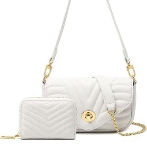 White Quilted Shoulder Bag & Wallet